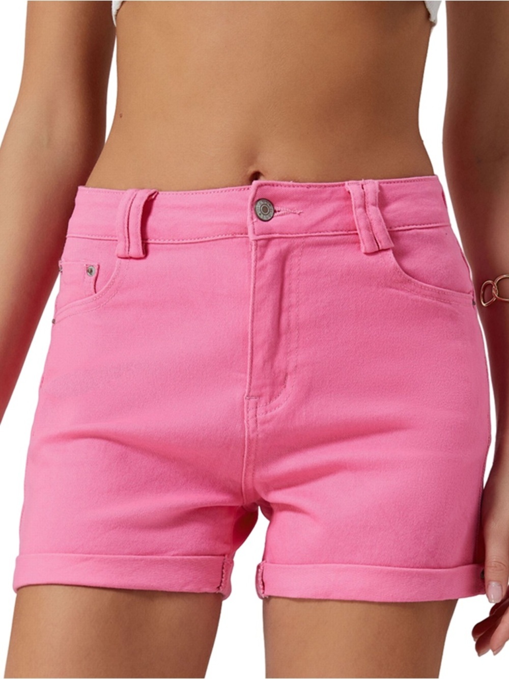 Women's Pink High-Rise Casual Shorts